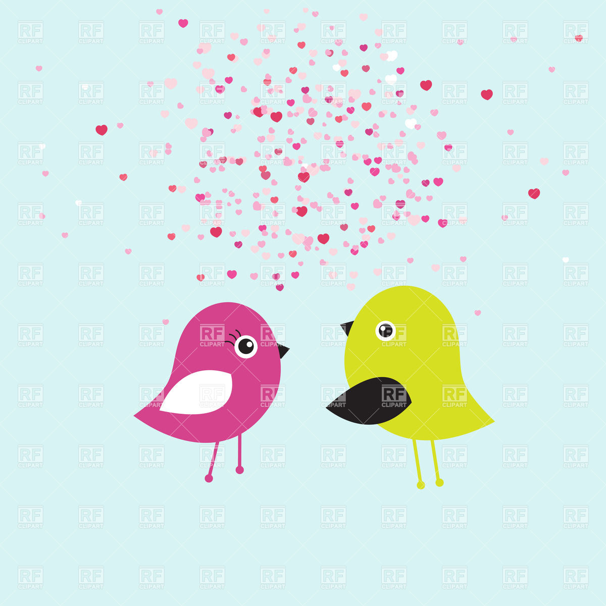 Two Cute Birds In Love In Cloud Of Hearts 22319 Plants And Animals