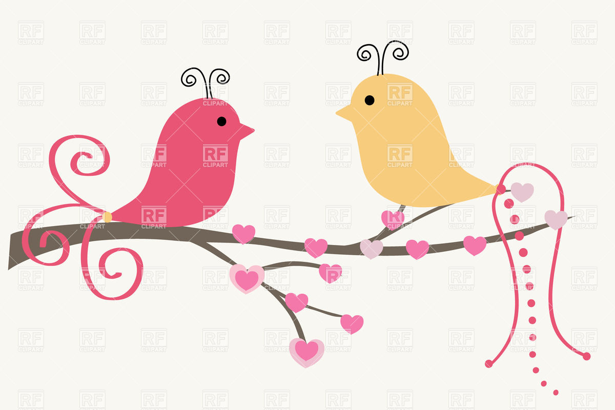 Two Cute Cartoon Birds On The Tree Branch 23961 Plants And Animals