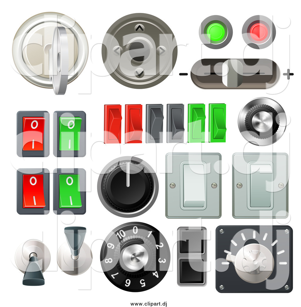 Vector Clipart Of A 3d Knobs Switches And Dials With Buttons And Keys