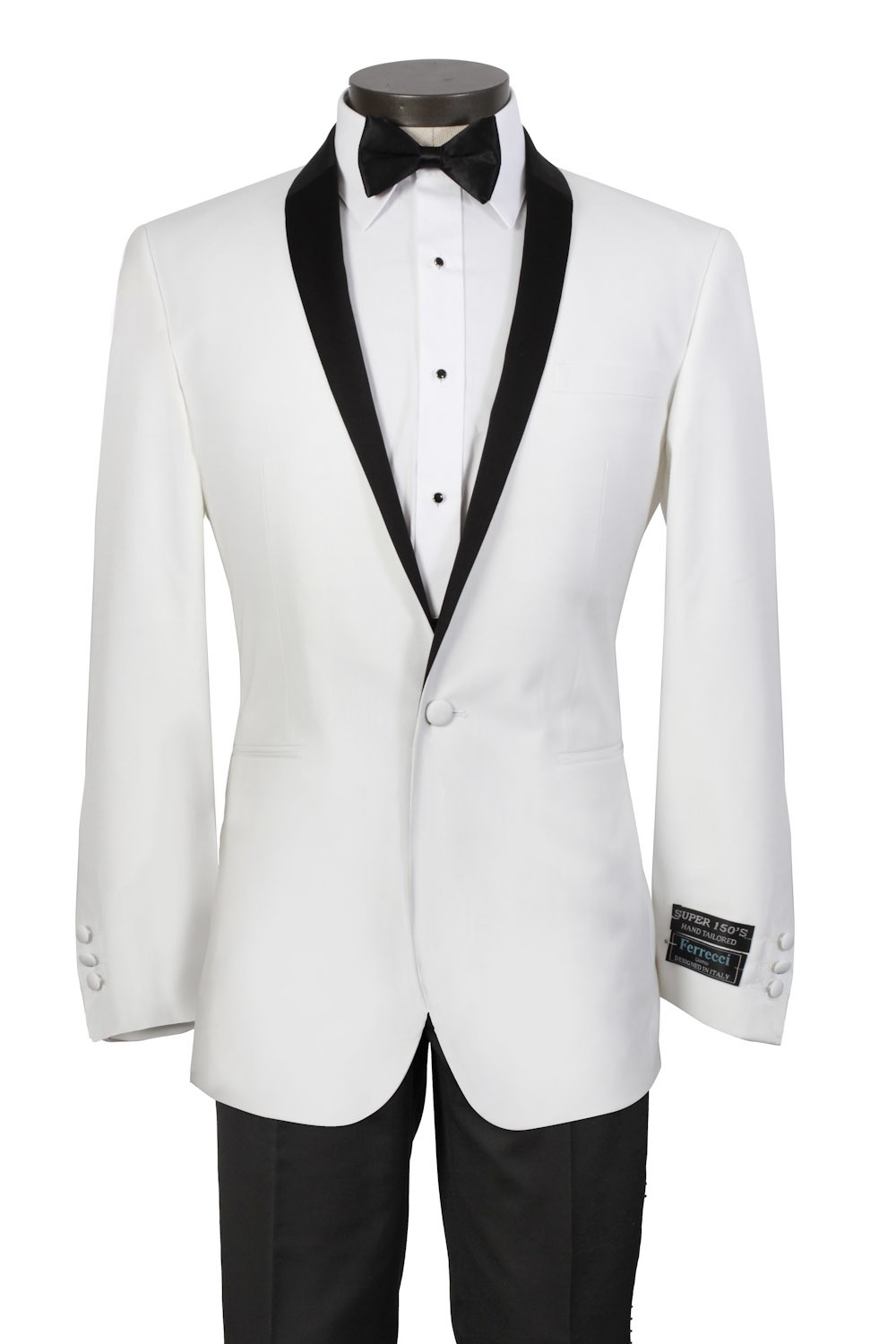 White Tuxedo With Black Shawl Lapel   Includes Black Trousers