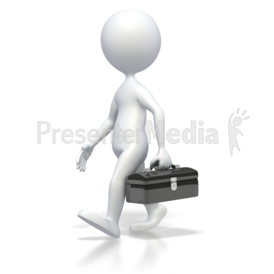 3d Stick Figure Walking With Toolbox Presentation Clipart
