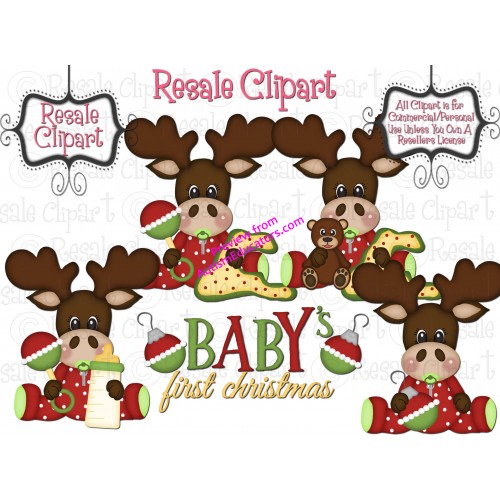 Baby Moose Boys First Christmas Clipart