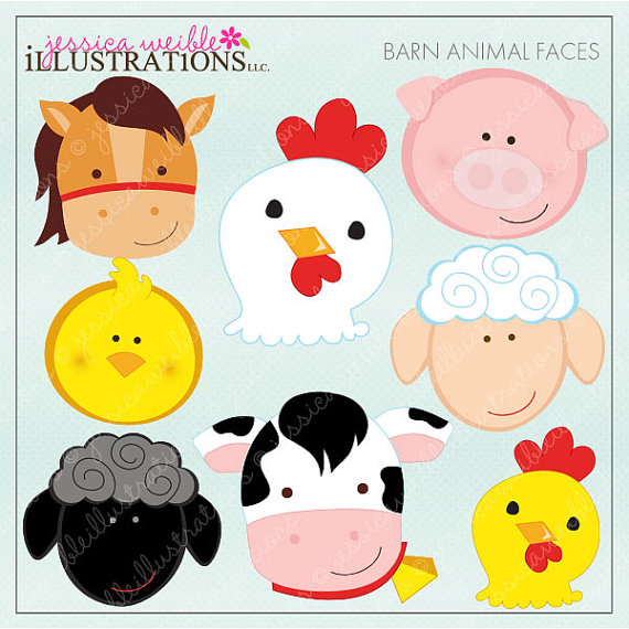 Barn Animal Faces Cute Digital Clipart For Card Design Scrapbooking