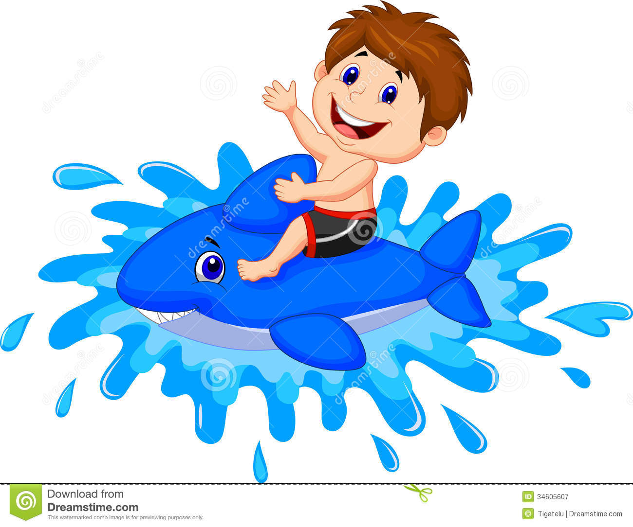 Boy Cartoon Playing With Swimming Toy Royalty Free Stock Photography    