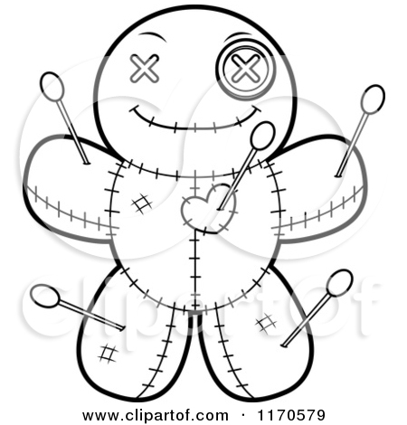 Cartoon Clipart Of A Happy Voo Doo Doll   Vector Outlined Coloring    