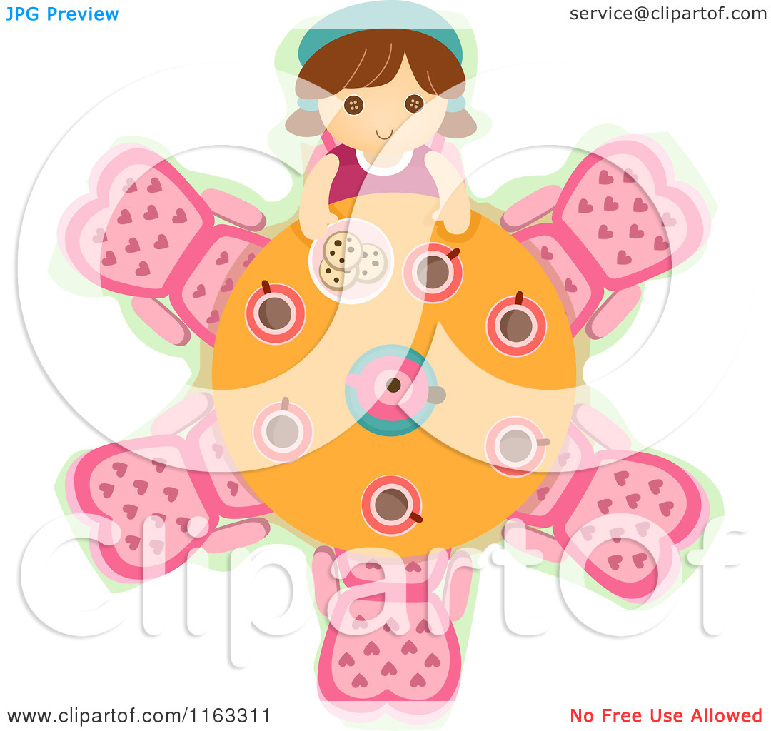 Cartoon Of A Doll At A Tea Party Table   Royalty Free Vector Clipart    