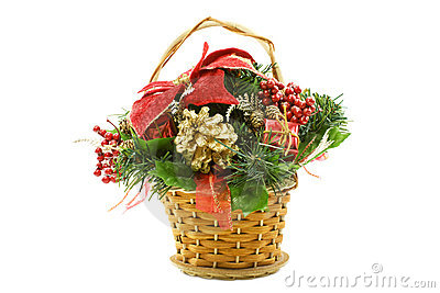 Christmas Gift Basket With Deco Elements Royalty Free Stock Image