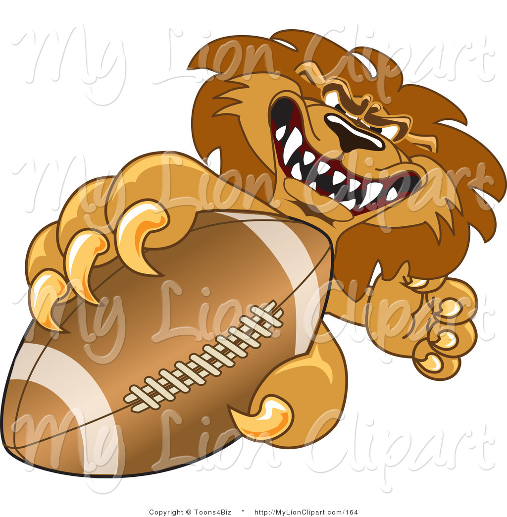 Clipart Of A Scary Lion Character Mascot Grabbing Football Clipart