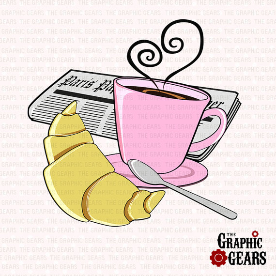 Coffee Croissant And Newspaper Clip Art   French Breakfast Clip Art