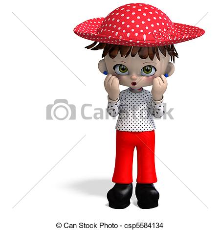 Drawing Of Cute And Funny Cartoon Doll With Hat 3d Rendering With And    