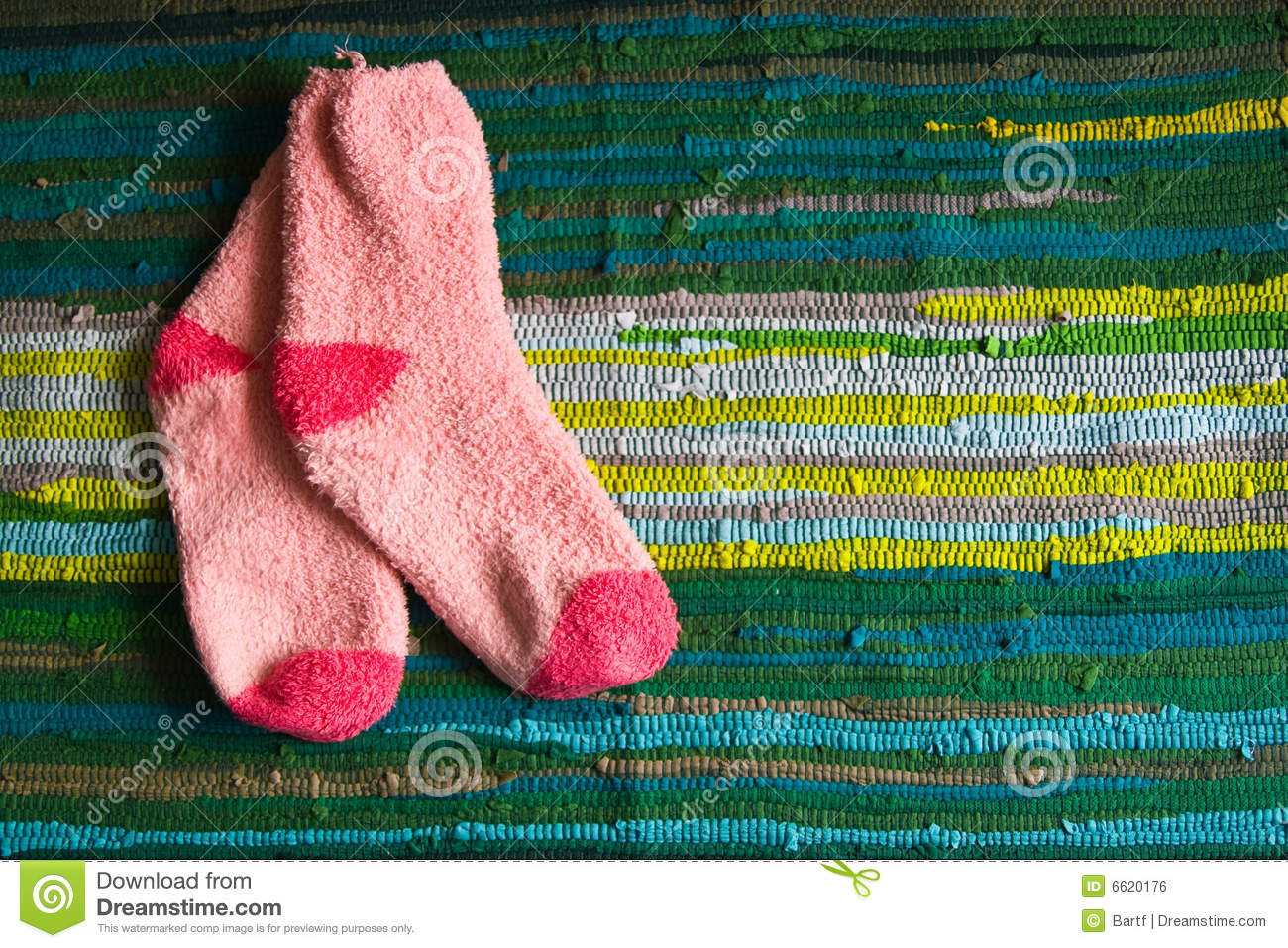 Fuzzy Pink Socks On Rag Rug Royalty Free Stock Image   Image  6620176