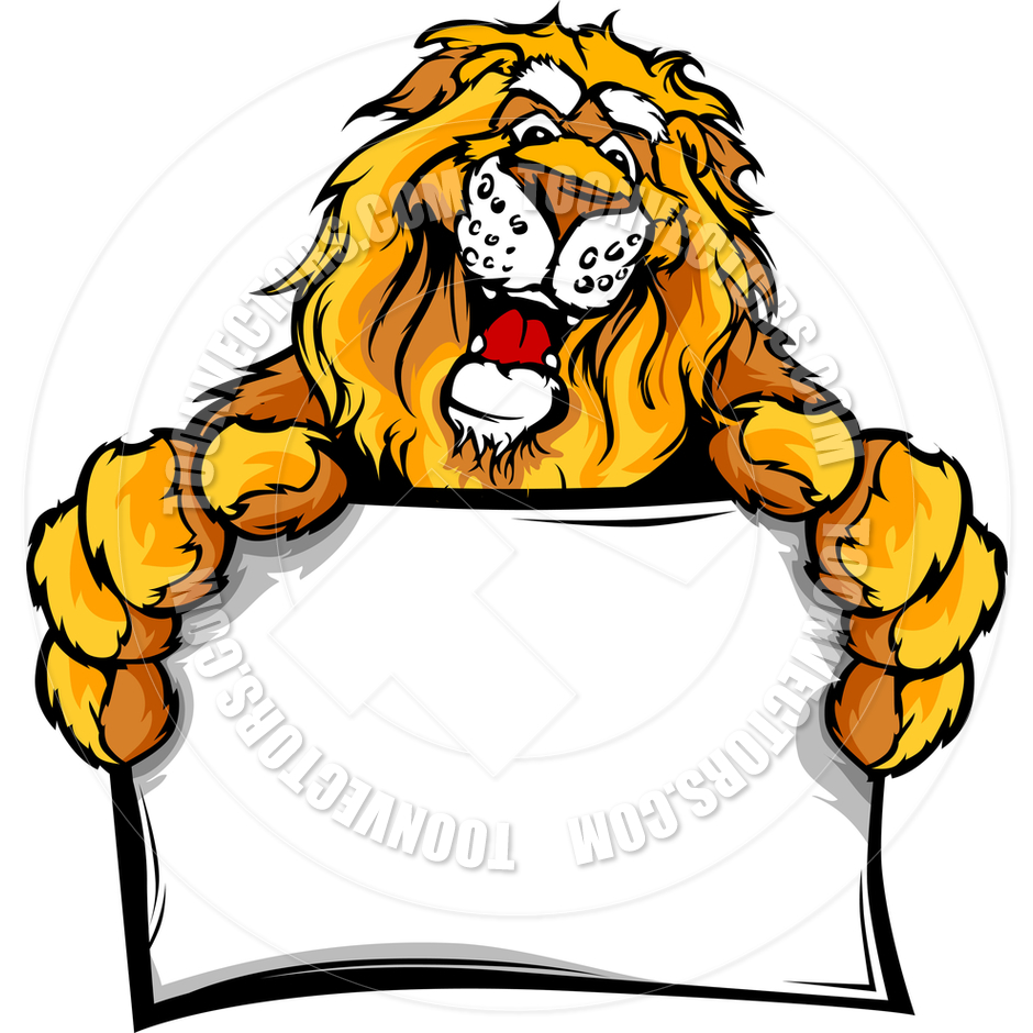 Graphic Vector Image Of A Happy Cute Lion Mascot Holding Sign By