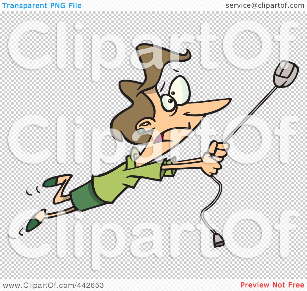     Of A Cartoon Woman Swinging On A High Speed Internet Computer Mouse