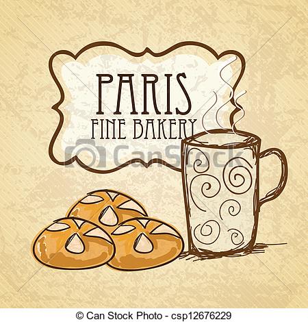 Paris Breakfast Bread And Coffee  Vector Illustration