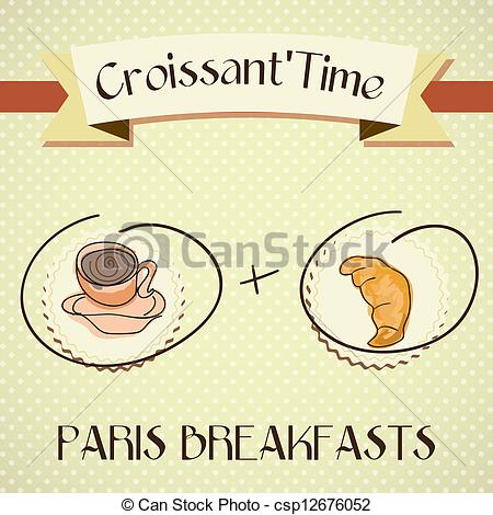 Paris Breakfast Croissant And Coffee  Vector Illustration