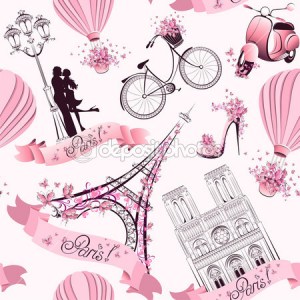Paris Symbols Seamless Pattern Romantic Travel In Paris Vector