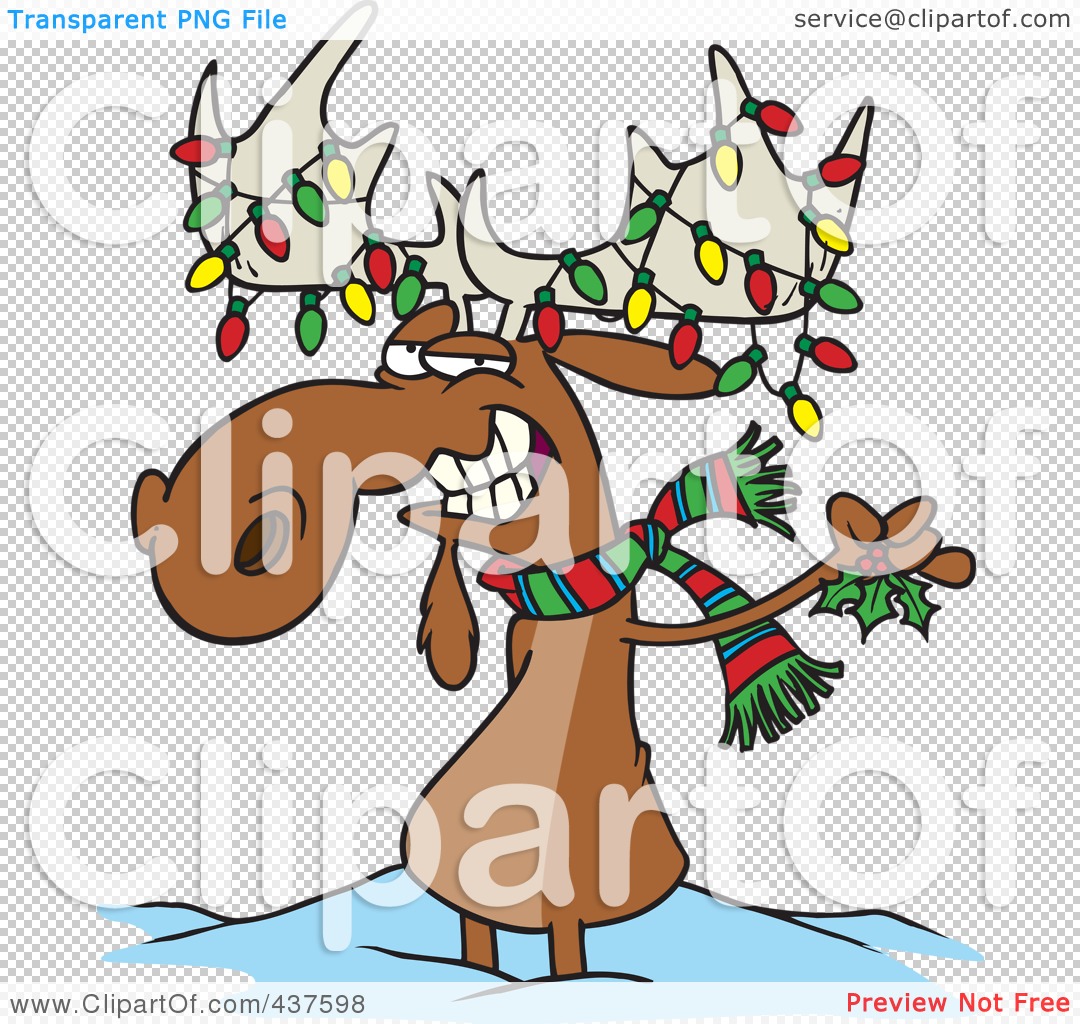 Rf  Clip Art Illustration Of A Decorated Christmas Moose In The Snow