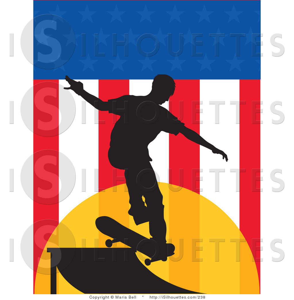 Silhouette Clipart Of A Skateboarder On A Usa Flag Background
