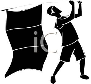 Silhouette Of A Man Carrying A Canadian Flag   Royalty Free Clipart