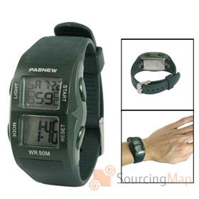 Sports Stop Watch On Adjustable Olive Green Wrist Band Double Dial