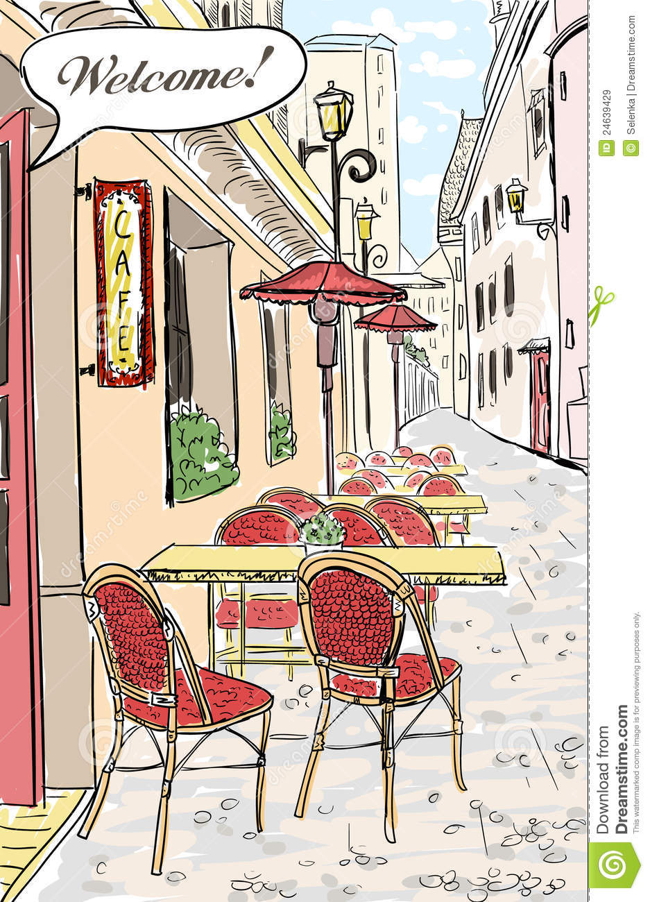 Street Cafe Sketch Illustration  Royalty Free Stock Images   Image