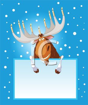 This Moose With Candles On His Antlers Holding A Blank Sign Clipart    