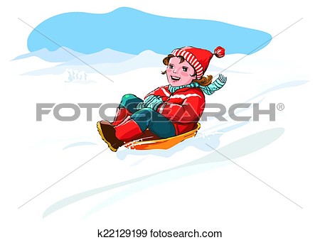 Art   Kid Sledge Snow   Winter Vacation  Fotosearch   Search Clipart    