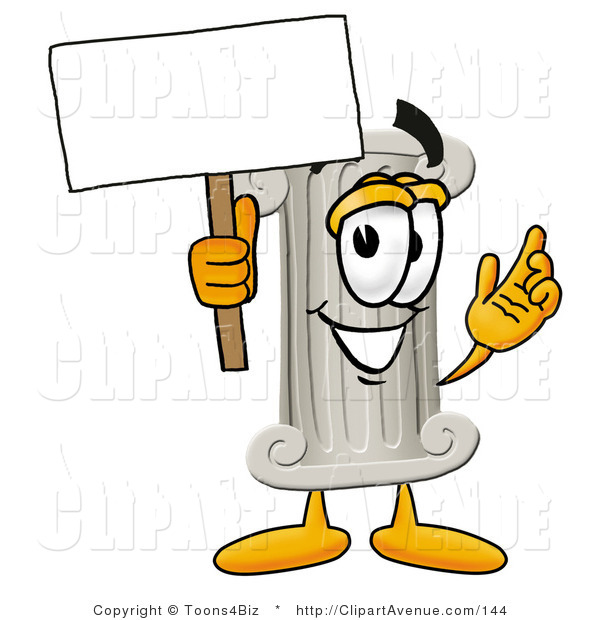 Avenue Clipart Of A Pillar Mascot Cartoon Character Holding A Blank