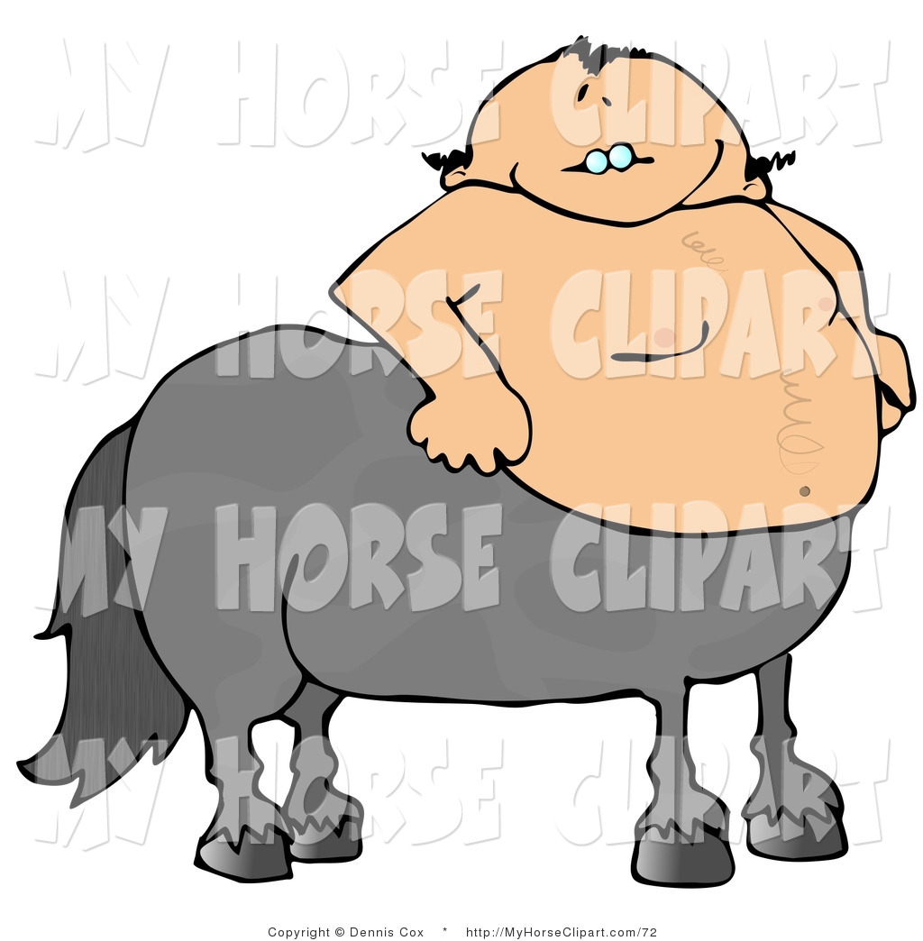 Centaur Man Part Gray Horse Brown Horse With A Black Mane Grazing On