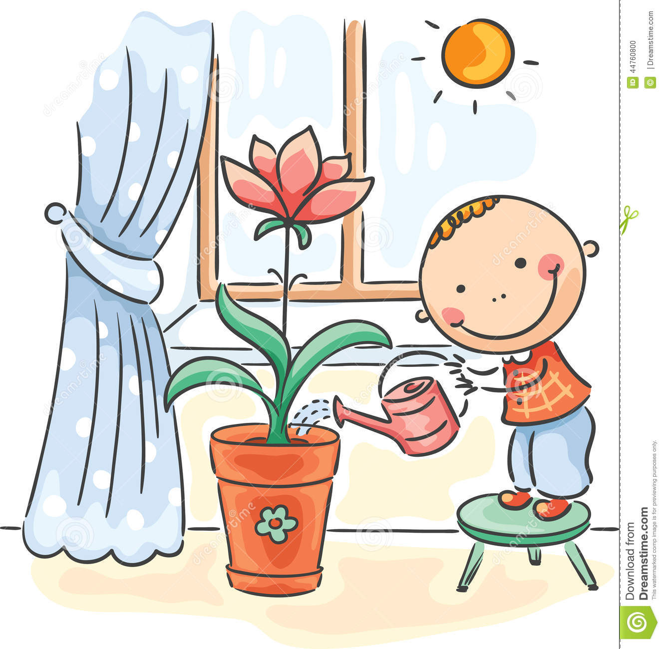 Child Helping Parents With The Housework   Watering Flowers Stock    