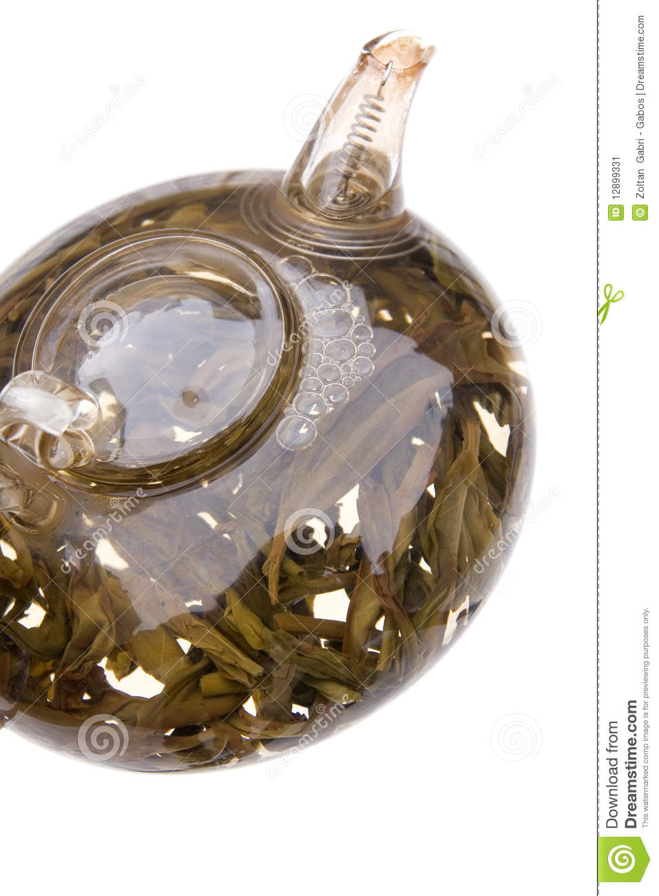 Chinese Green Tea In Glass Teapot In Natural Light