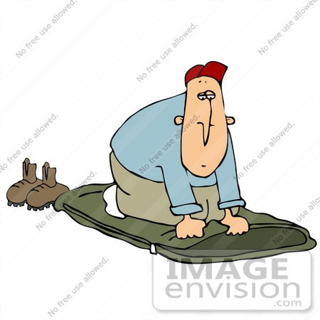 Clip Art Graphic Of A Caucasian Man Laying Down His Sleeping Bag And