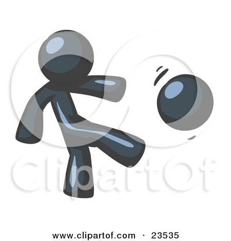 Clipart Illustration Of A Purple Man Kicking A Ball Really Hard While