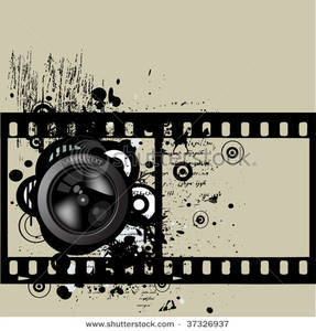 Clipart Image Of A Film Strip Background With A Camera Lens