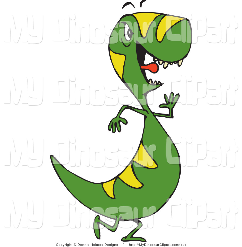 Clipart Of A Fussy Green And Yellow Tyrannosaurus Rex Dinosaur By