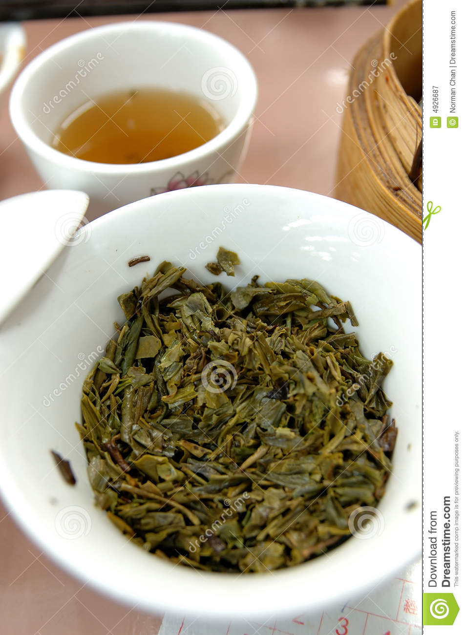 Close Up Of A Cup Of Chinese Green Tea  Longjing Tea