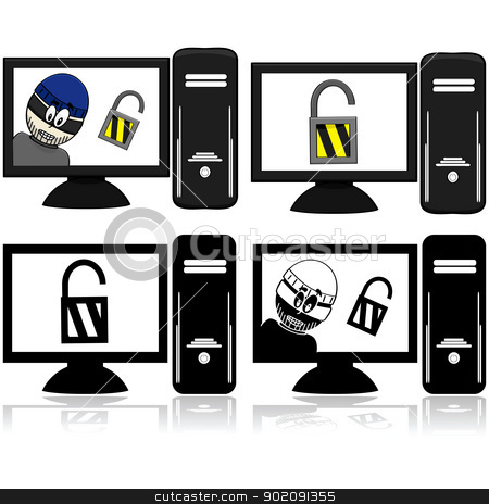 Computer Security Stock Vector Clipart Icon Set Showing A Computer