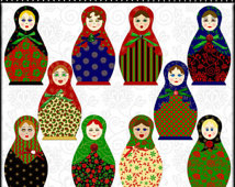 Digital Christmas Matryoshka Instant Download Russian Nesting Dolls    