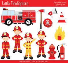 Digital Clipart   Little Firefighters For Scrapbooking Invitations