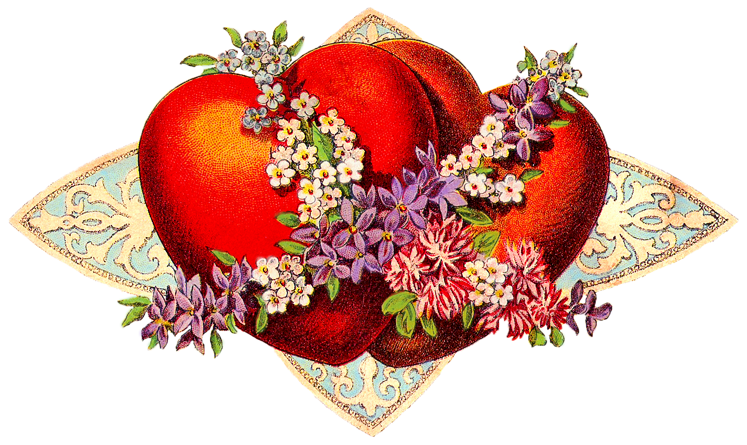 Free Vintage Clip Art   Pair Of Victorian Valentine Hearts