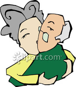 Grandma Kissing Grandpa   Royalty Free Clipart Picture