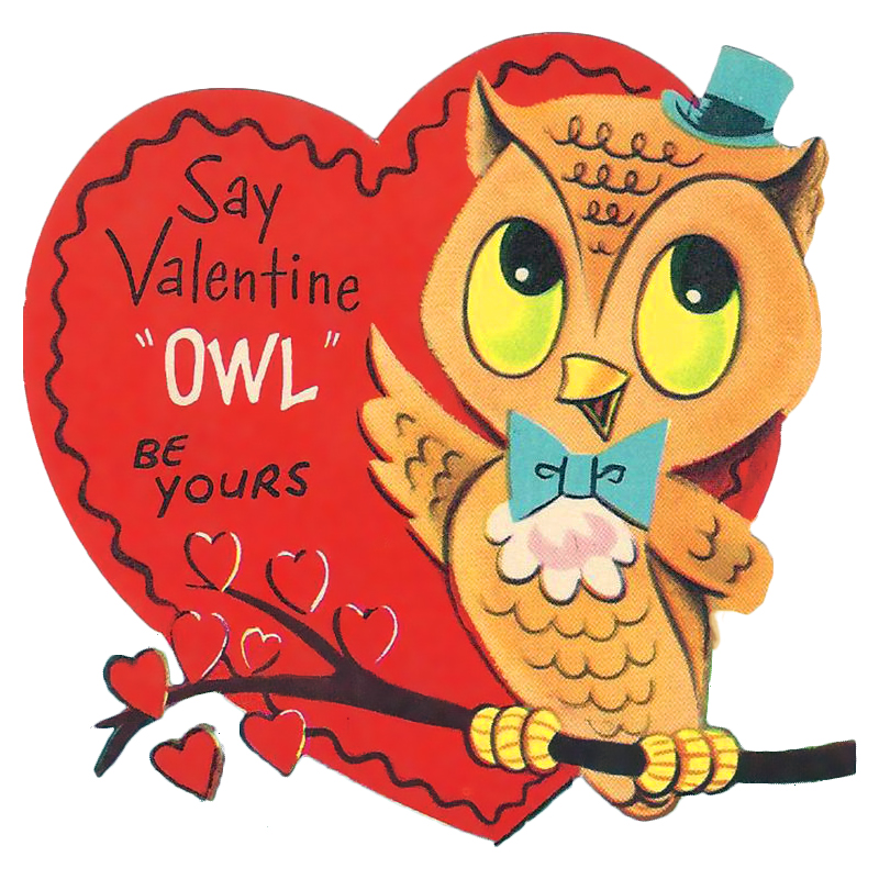 Happy Holiday Girl  Owl Be Yours Valentine Vintage Card Or Clip Art