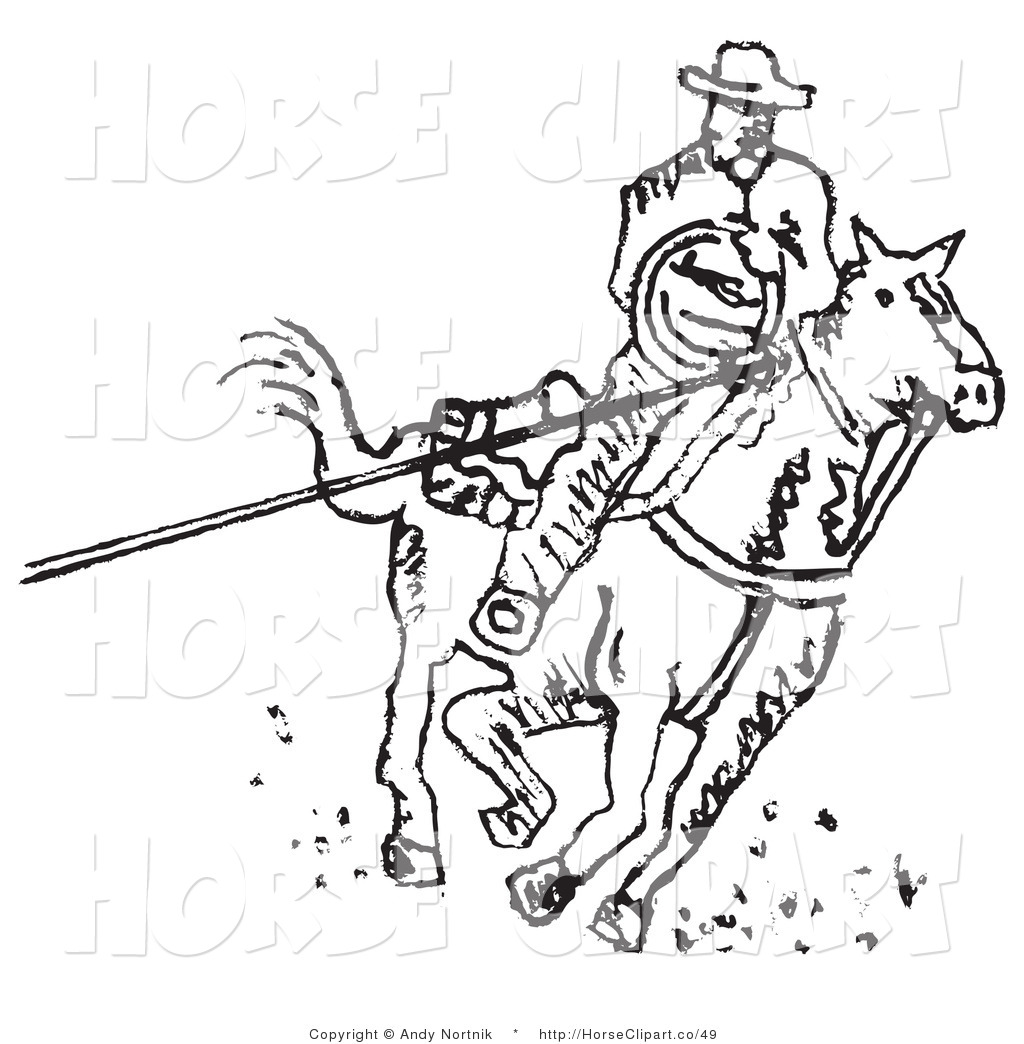 Horse Using A Lasso To Catch A Cow Or Horse Outlined In Black By Andy
