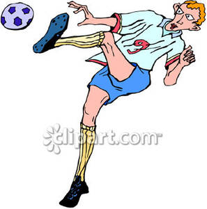 Man Kicking A Soccer Ball   Royalty Free Clipart Picture