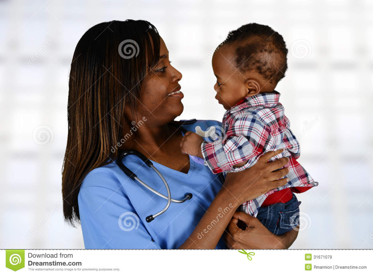 Minority Nurse Working At Her Job In A Hospital With Family 