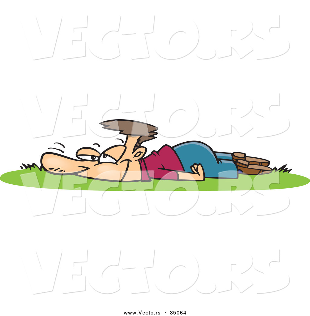 Of A Happy Cartoon Man Laying On Fresh Green Grass By Ron Leishman