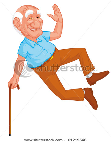Of A Spry Old Man A Grandfather With Bald Head And Cane Kicking