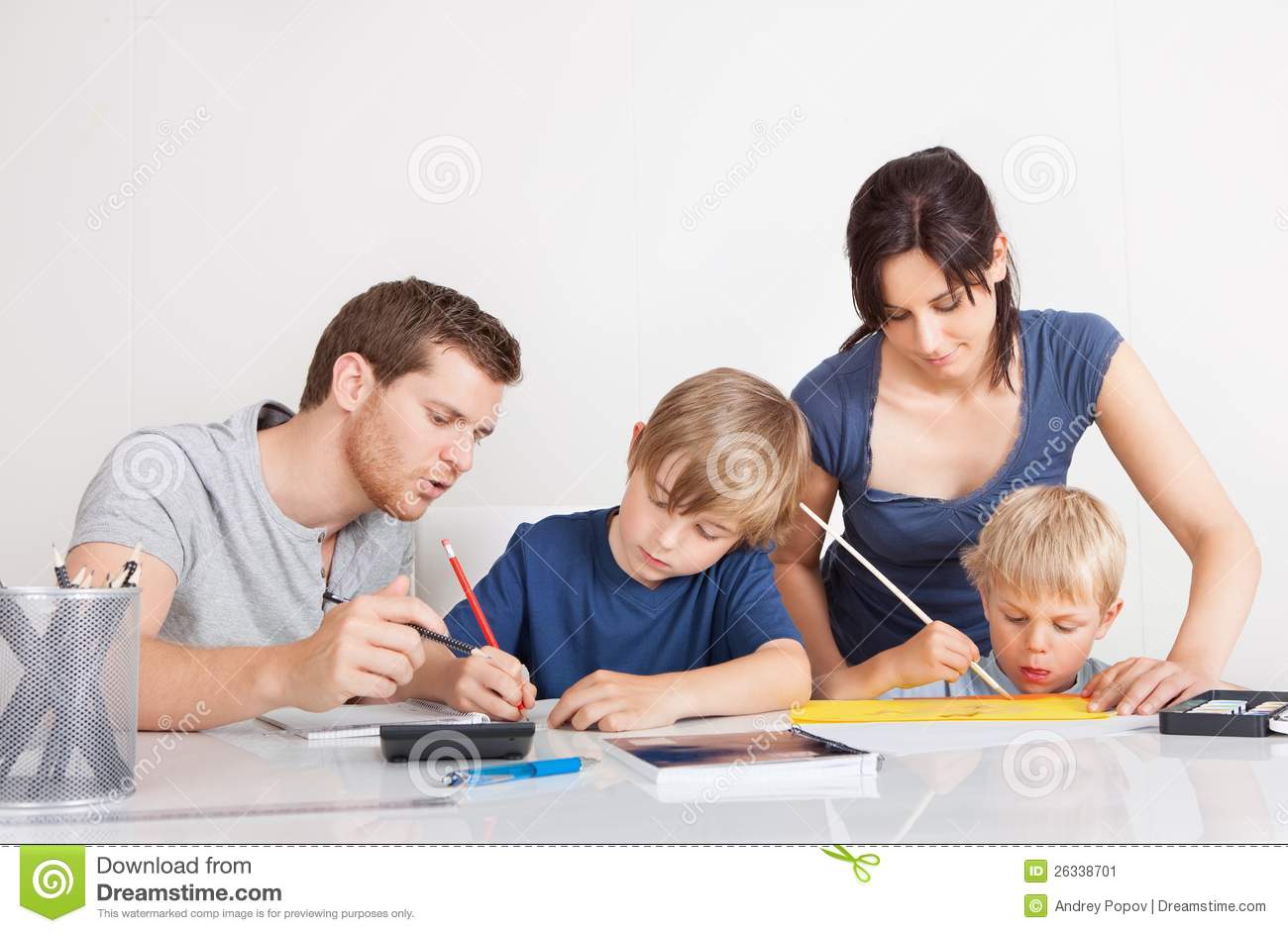 Parents Helping Their Children With Homework Stock Image   Image    
