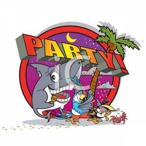 Party Near A Coconut Tree   Royalty Free Clipart Picture