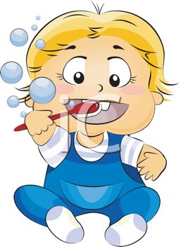 Picture Of A Toddler Sitting Down Brushing His Teeth In A Vector Clip